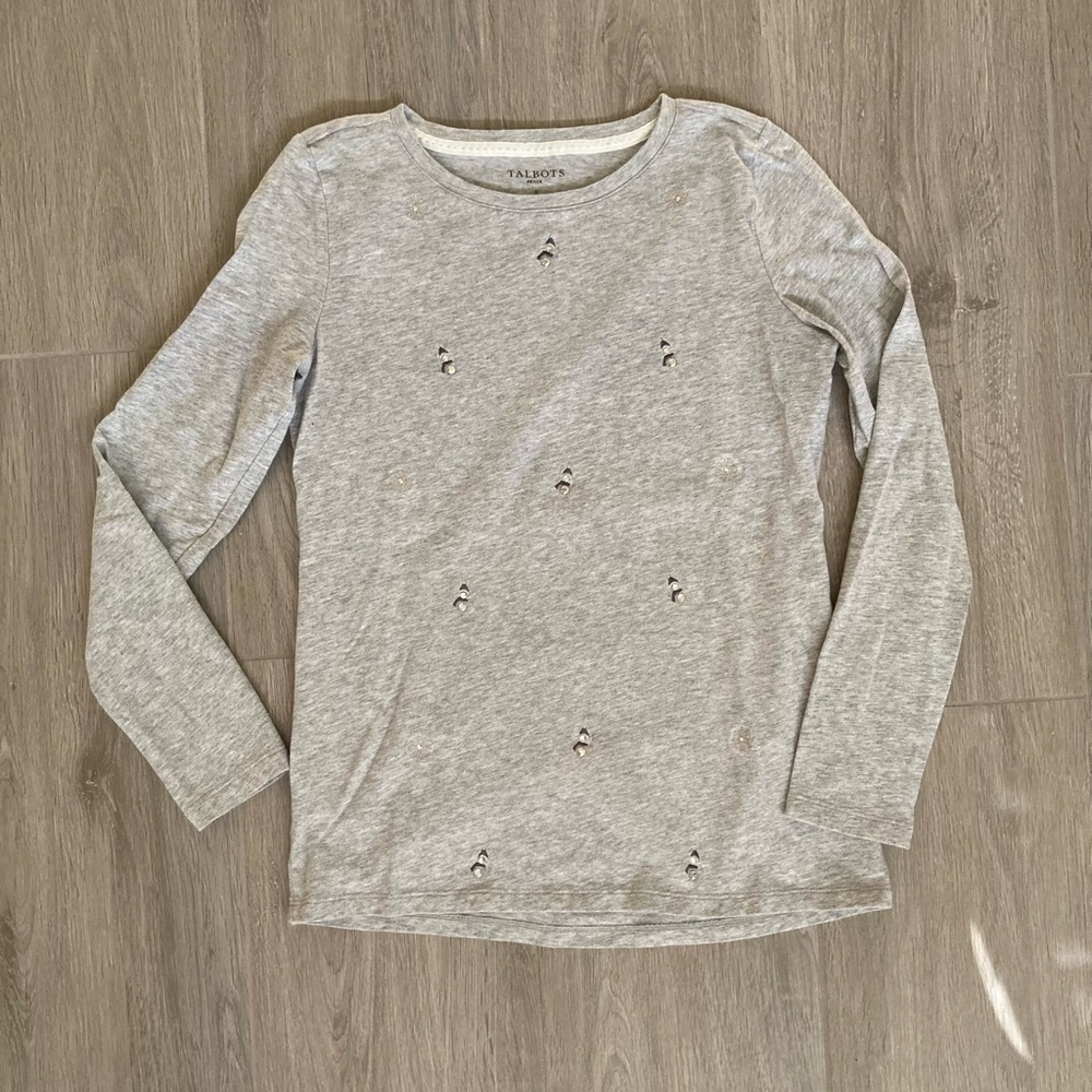 Talbots Light Gray Snowman Top